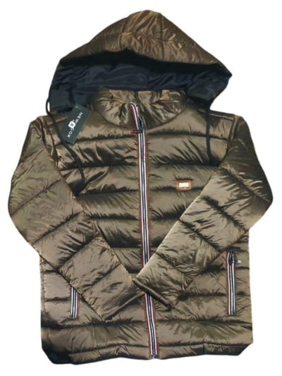 Men's 1 Pc Brown Parachute Hooded Neck Puffer Jacket