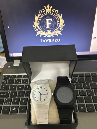 BLACK AND WHITE COUPLE AURA WATCH WITH ONE SPECIAL GIFT BOX